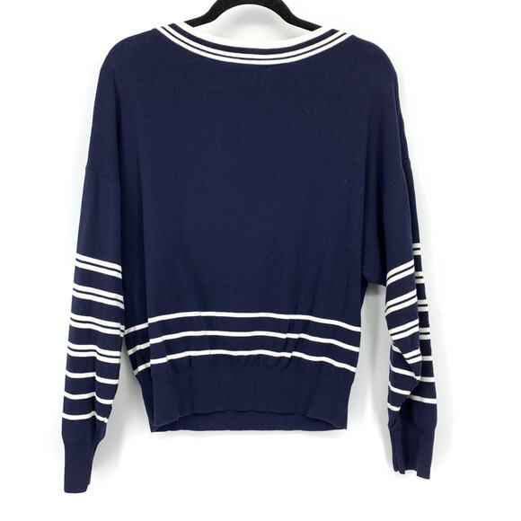 Express Pullover Sweater Womens Size Medium Navy Blue White Striped - Picture 2 of 6